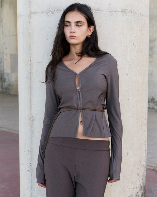Sophia Cardigan - Charcoal Brown